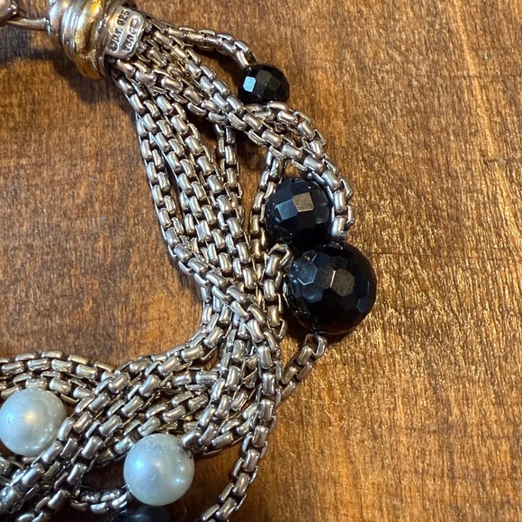 David Yurman Silver and 18k gold onyx and pearl Multi-Strand Bracelet - Picture 8 of 16